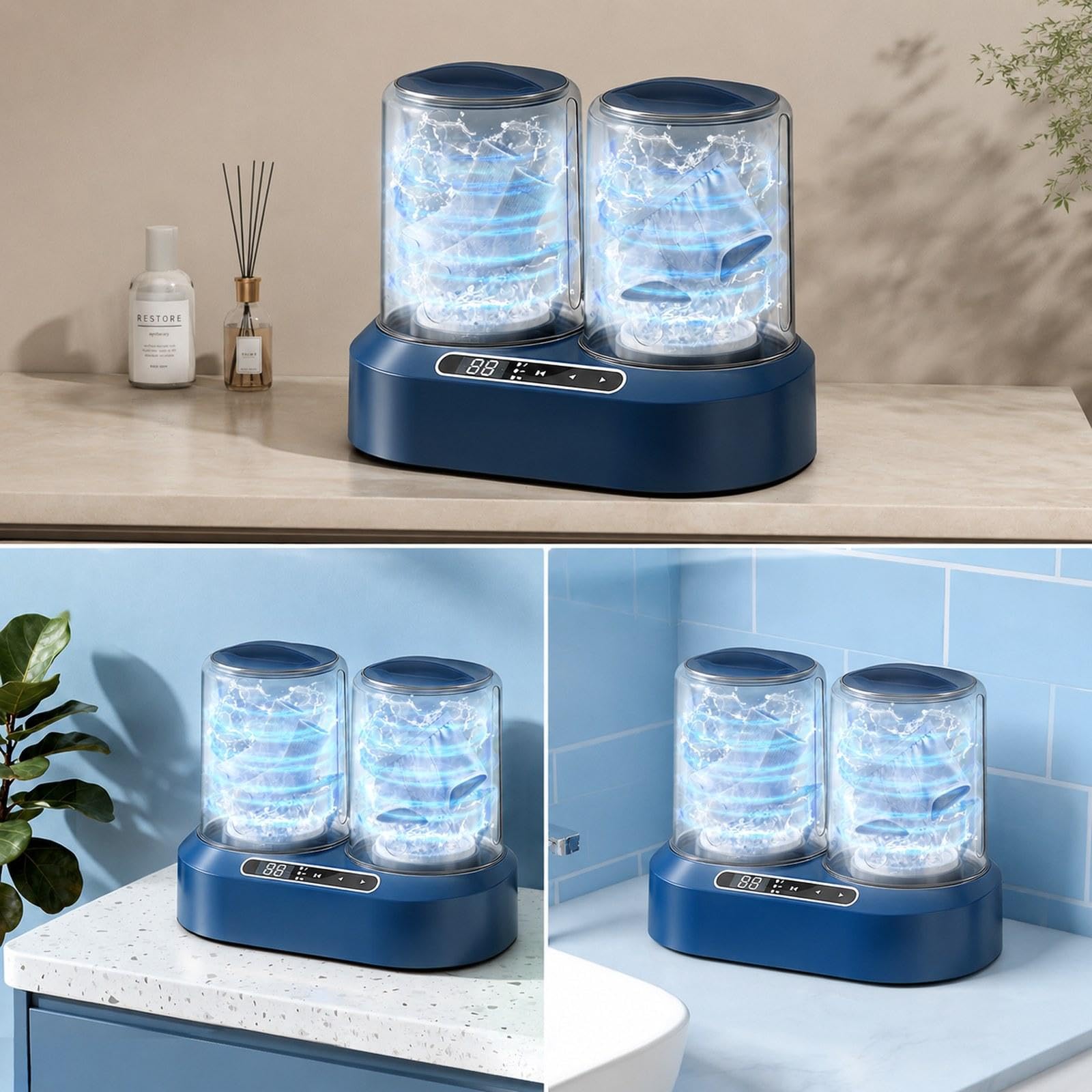 Lavadora Portátil de Ropa Interior, Práctica Minilavadora para Una Limpieza, Ideal para Camping, Hoteles, Residencias de Estudiantes Y Autocar, Azul, Individual