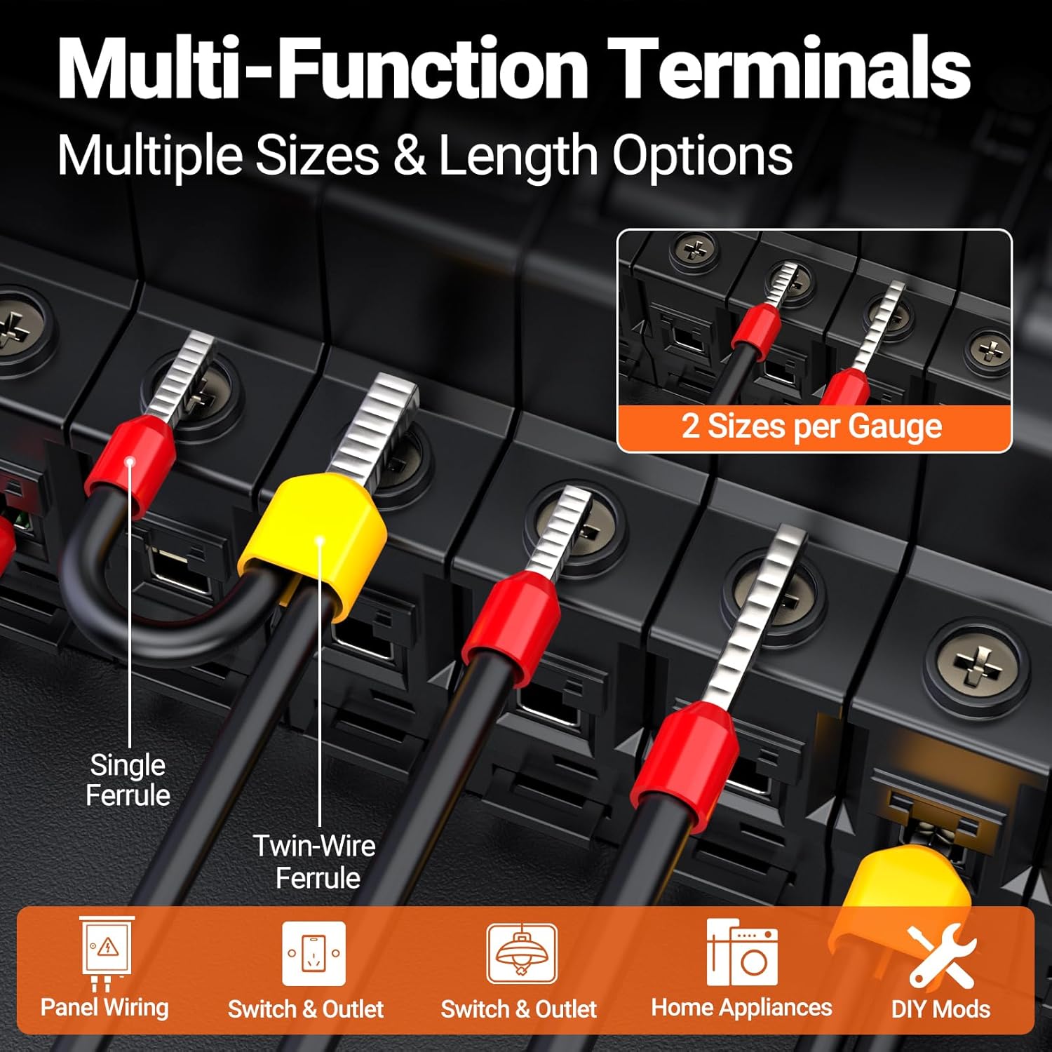 Preciva Ferrule Crimping Tool Kit - AWG 28-5 (0.08-16mm²) Self-Adjustable Ratchet Ferrule Crimper with Automatic Wire Stripper and 1375Pcs Single & Twin Ferrules Connectors