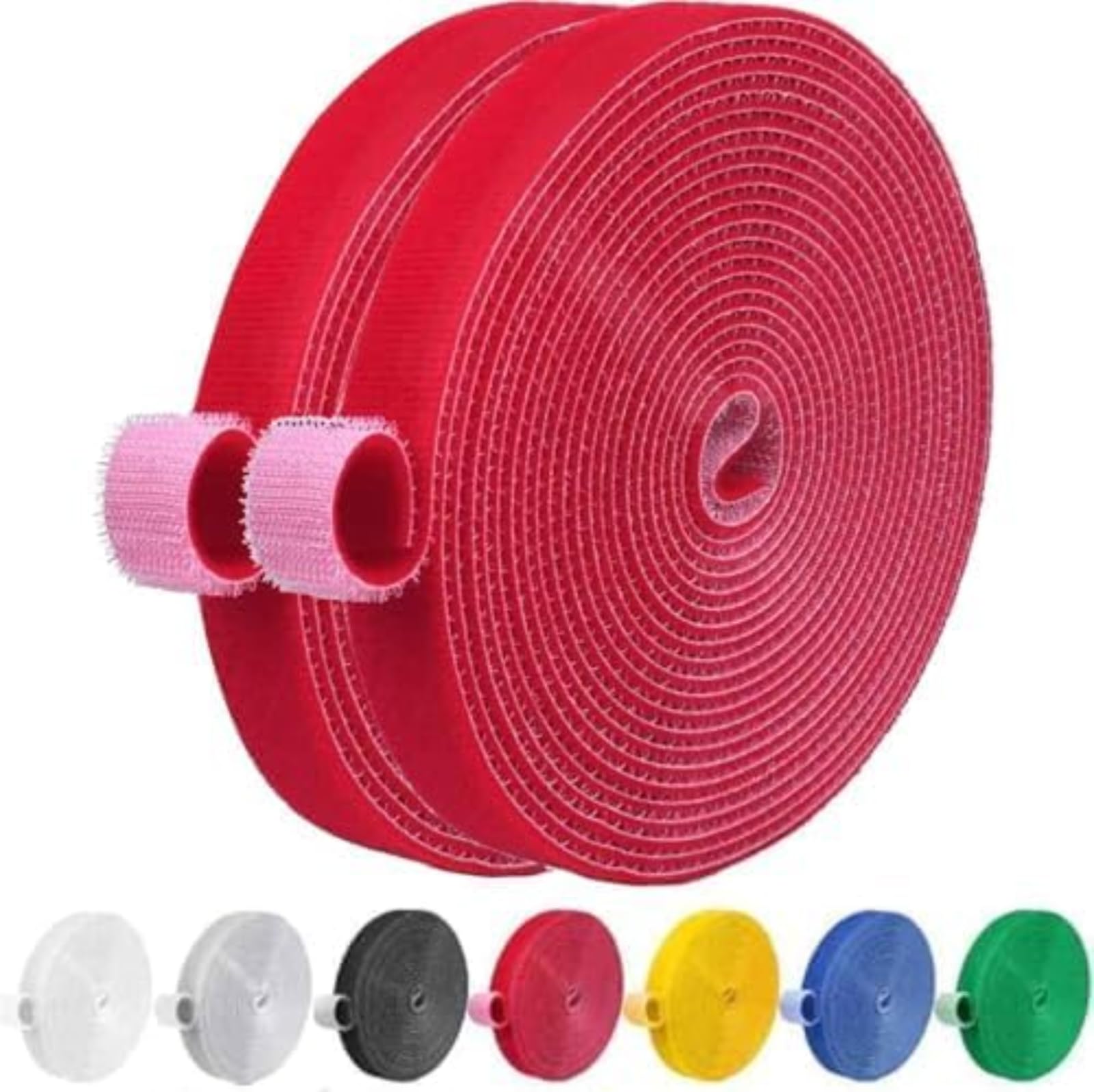 IFNOW 32FT Reusable Fastening Tape Cable Ties Double-Sided Hook-and-Loop Cable Management Tape Strength and Durability 0.4''/Width (2, Red)