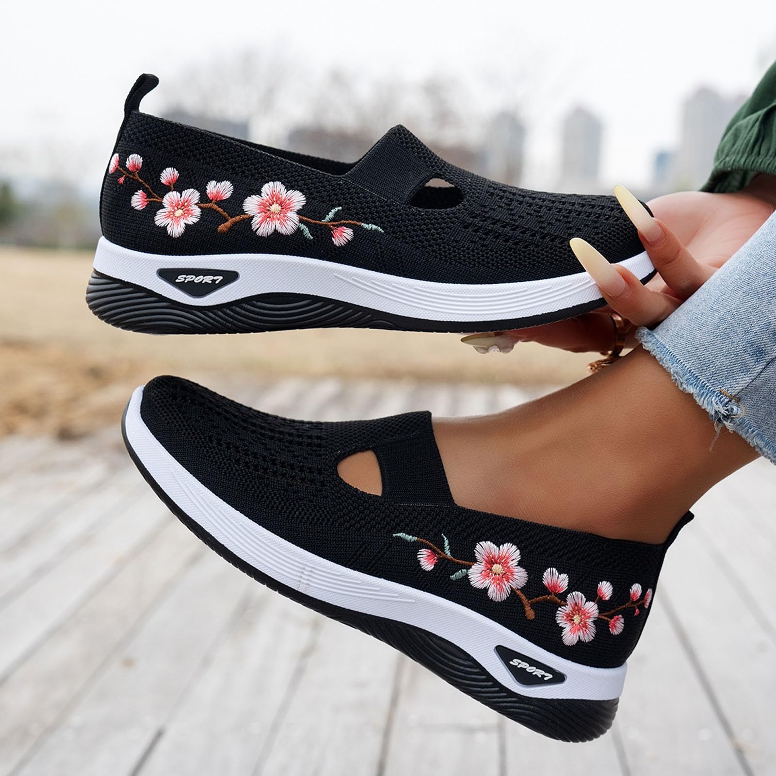 Orthopedic Shoes for Women Casual Slip On Sneakers Lightweight Mesh Flats Wide Fit Diabetic Walking Shoes with Arch Support - 5