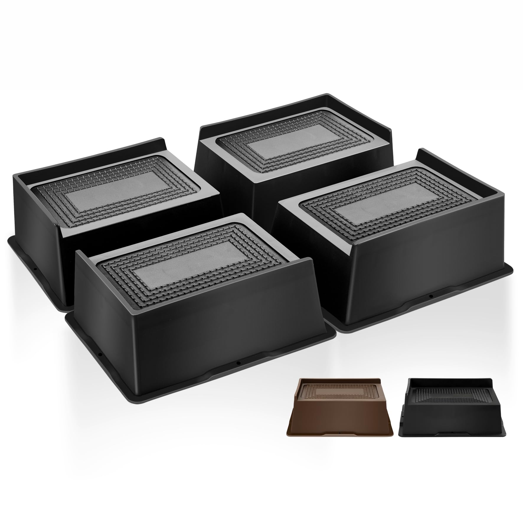 MixDora Bed Risers 2 Inch Rectangular Furniture Risers L-Shape Anti-Slip Sofa Risers for Couches Table Chair 4 Pack Black (4 Pack, 2 Inch)