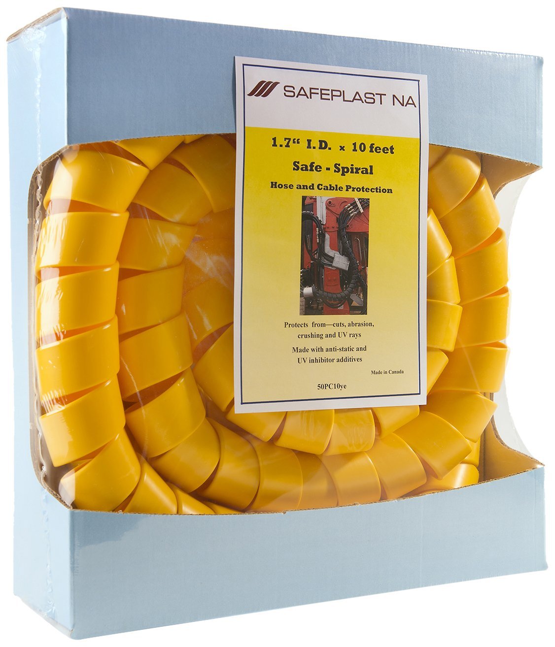 Caplugs SPPC Series – Safeplast Safe-Spiral Pre-Cut Spiral Wrap, Hose & Cable Protector, Yellow HD-PE, 2.0" OD x 10' Pre-Cut Length, Hydraulic & Pneumatic Hoses (50PC10ye)