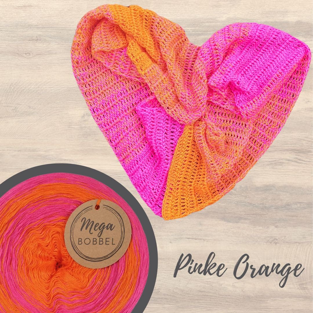 MegaBobbel*Pinke Orange*A367* (Außenfarbe: Neon Pink) Farbverlaufsgarn - Lace Garn Bobbel Wolle zum Häkeln & Stricken (4 fädig, 3750m)