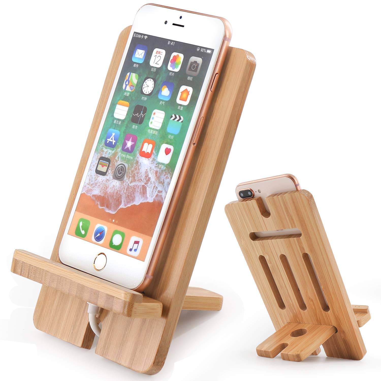 Pezin & Hulin Cell Phone Tablet Stand, Bamboo Wooden Smart Phone Desktop Charging Dock Holder Compatible with Pad, 8 Plus X XS Max XR, All Android Cellphone, Tablet - 1 Pack