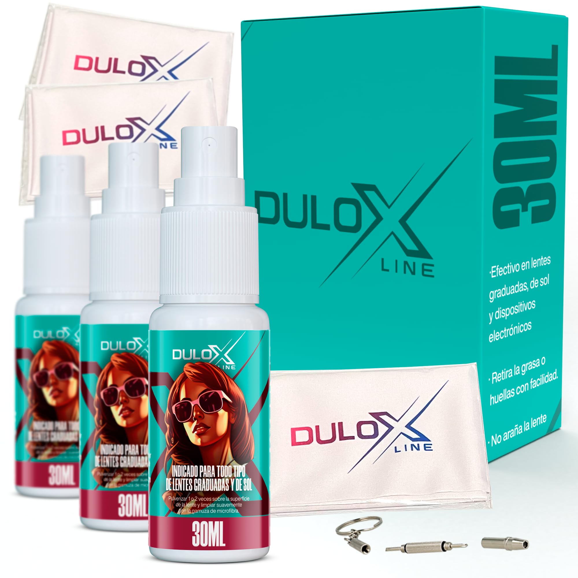 Limpia Gafas 3 Spray Limpidor de Gafas (30ml) + 3 Microfibra + Destornillador - Limpiador de Lentes- Limpieza Profesional para Pantallas - Limpiador de Ordenador - Limpieza de Tabletas