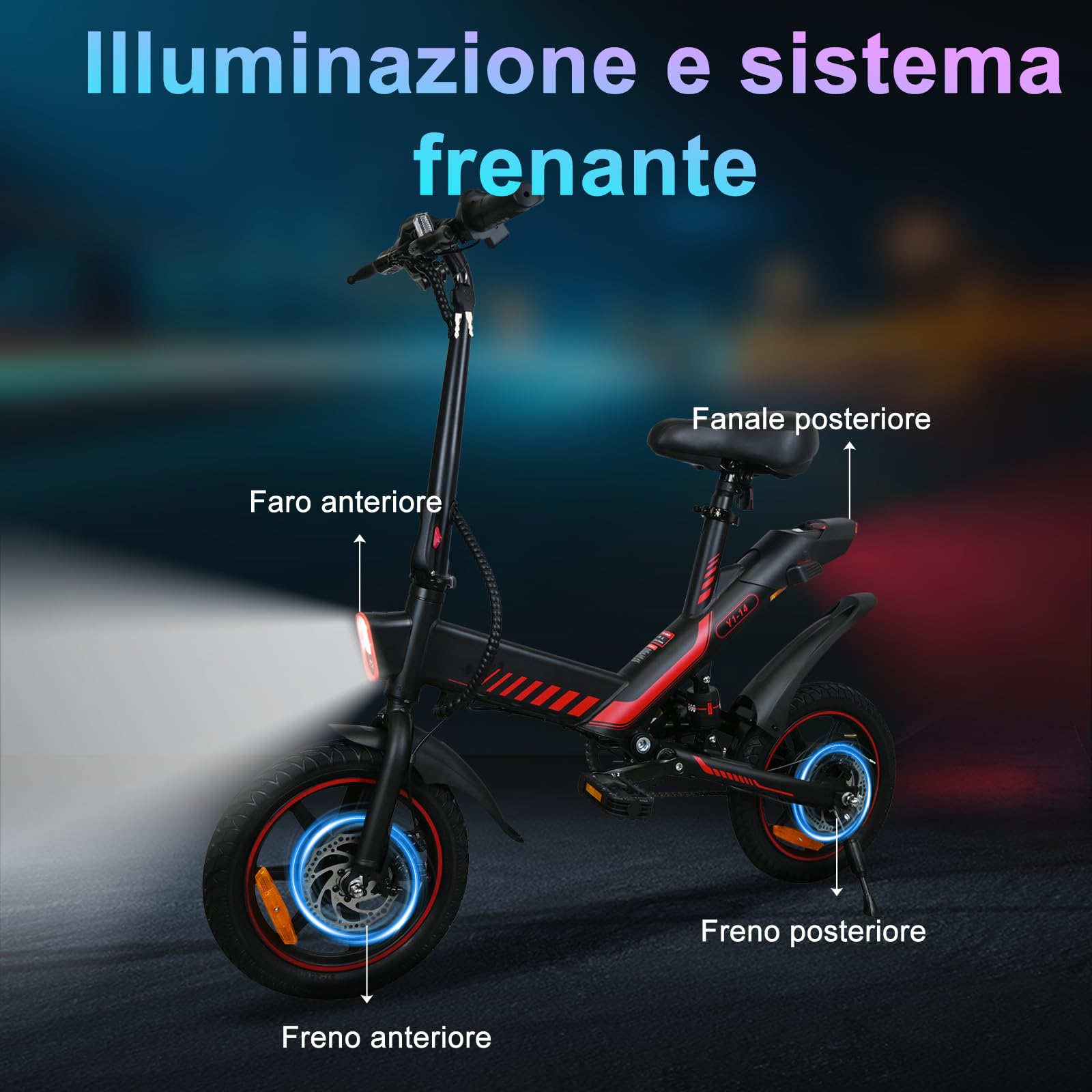 YOBACARID Elektro-Klapprad, 35,6 cm (14 Zoll), 250 W, Motor 36 V, 10,4 Ah, Batterie, Autonomie von 45 km, Klapprad für die Stadt, E-Bike für Erwachsene und Jugendliche (rot) Sport & Freizeit