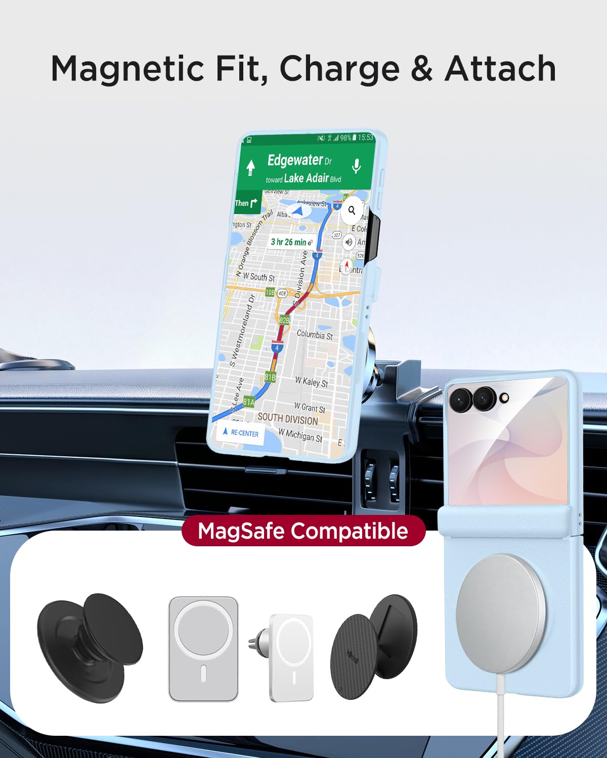 Miimall Custodia magnetica per Samsung Galaxy Z Flip 8 con cerniera e pellicola protettiva in vetro temperato [compatibile con Mag Safe], custodia rigida in pelle PU per Flip 8, blu