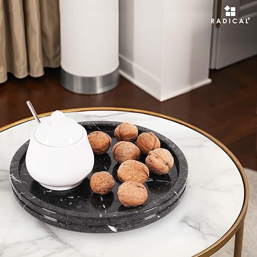Miniatura 9 de Radicaln Bandeja de mármol negra de 10 pulgadas hecha a mano para joyería redonda para decoración del hogar, bandeja decorativa organizadora de