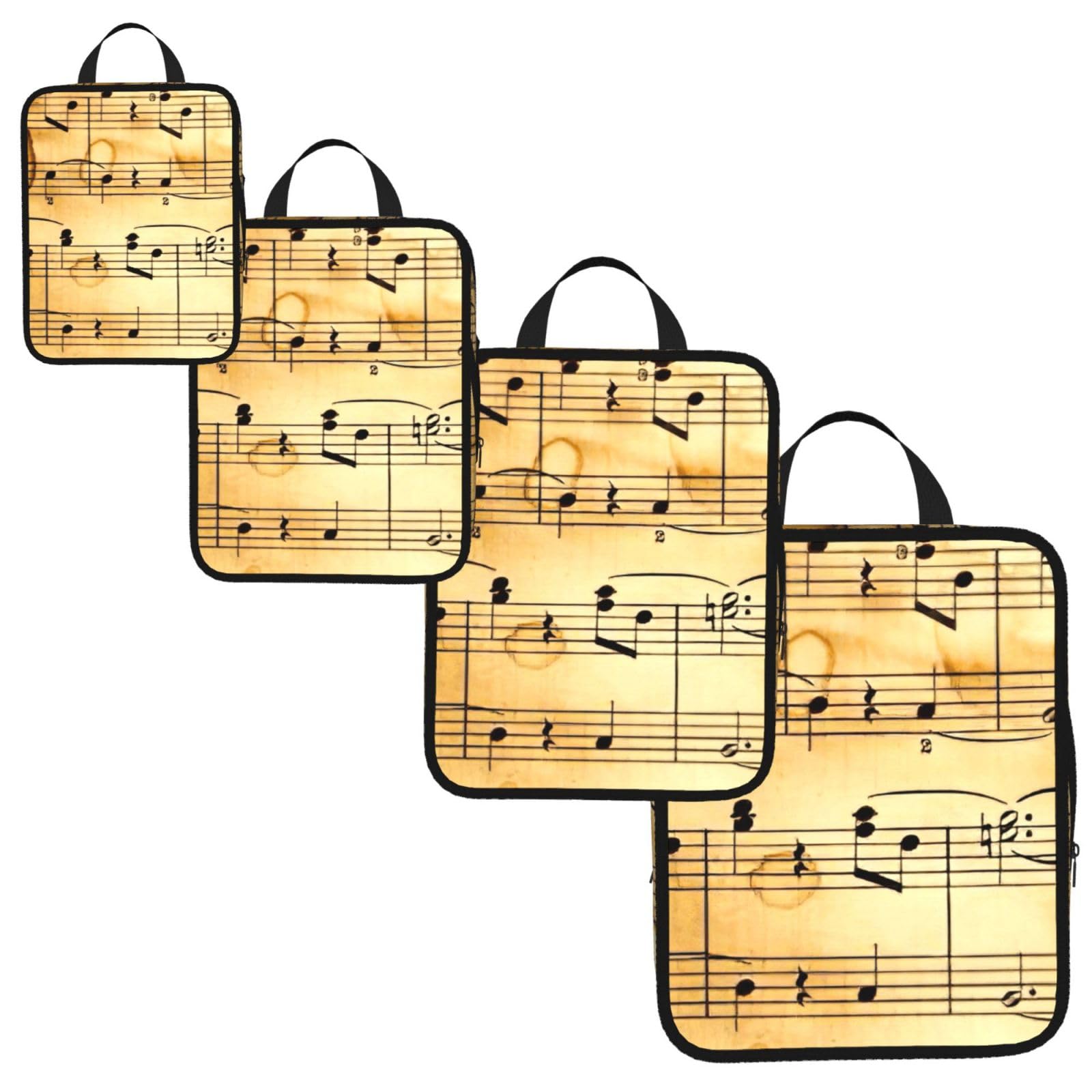 Music Note Print Print 4 Set Compression Packing Cubes for Suitcases,Expandable Storage Bag Organizers