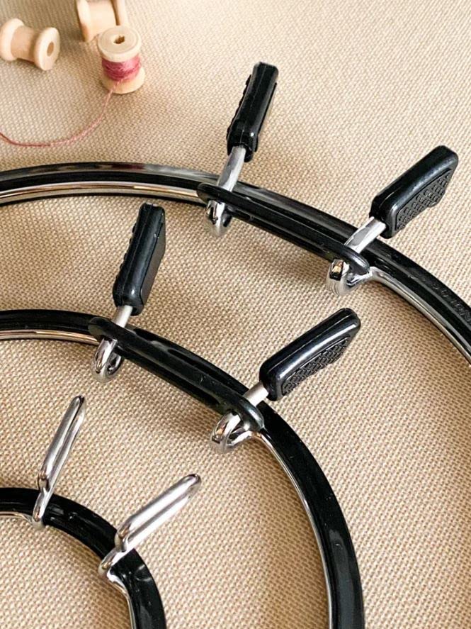 Image of Nurge Metal Embroidery Hoops - Premium Spring Tension Embroidery Hoop for Cross Stitch - Durable Ring with Quick Release Safety Clip - Ideal for Crafters,Beginners & Professionals - Black - Small