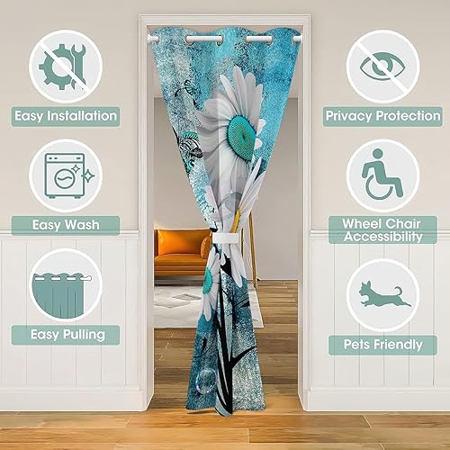 Miniatura 9 de Erosebridal Cortina de puerta verde azulado para mujer, cortina opaca romántica de margaritas, 34 pulgadas de ancho x 80 pulgadas de largo, cortina