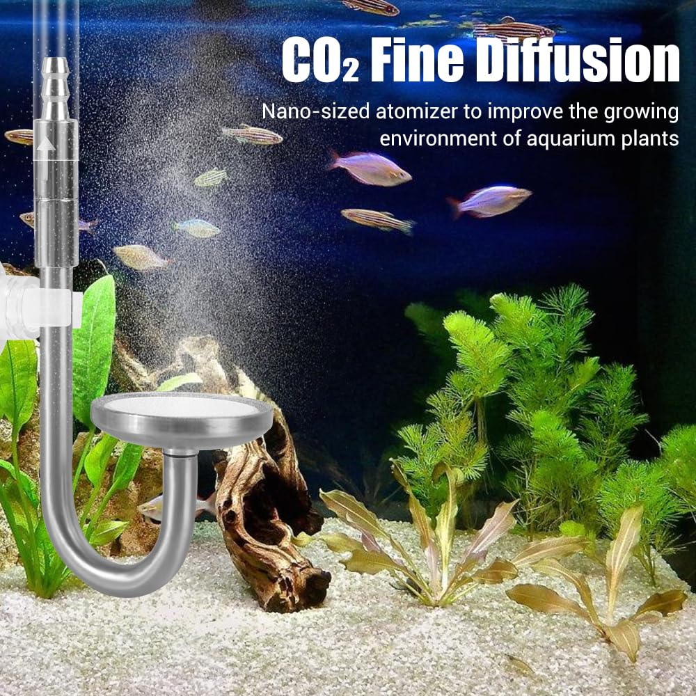 Diffuseur de CO2,Atomiseur de CO2 pour Plantes D'aquarium en Acier Inoxydable avec Clapet Anti-retour et Ventouse,pour Tube de Diamètre Intérieur 4 mm/diamètre Extérieur 6 mm pour Plantes D'aquarium