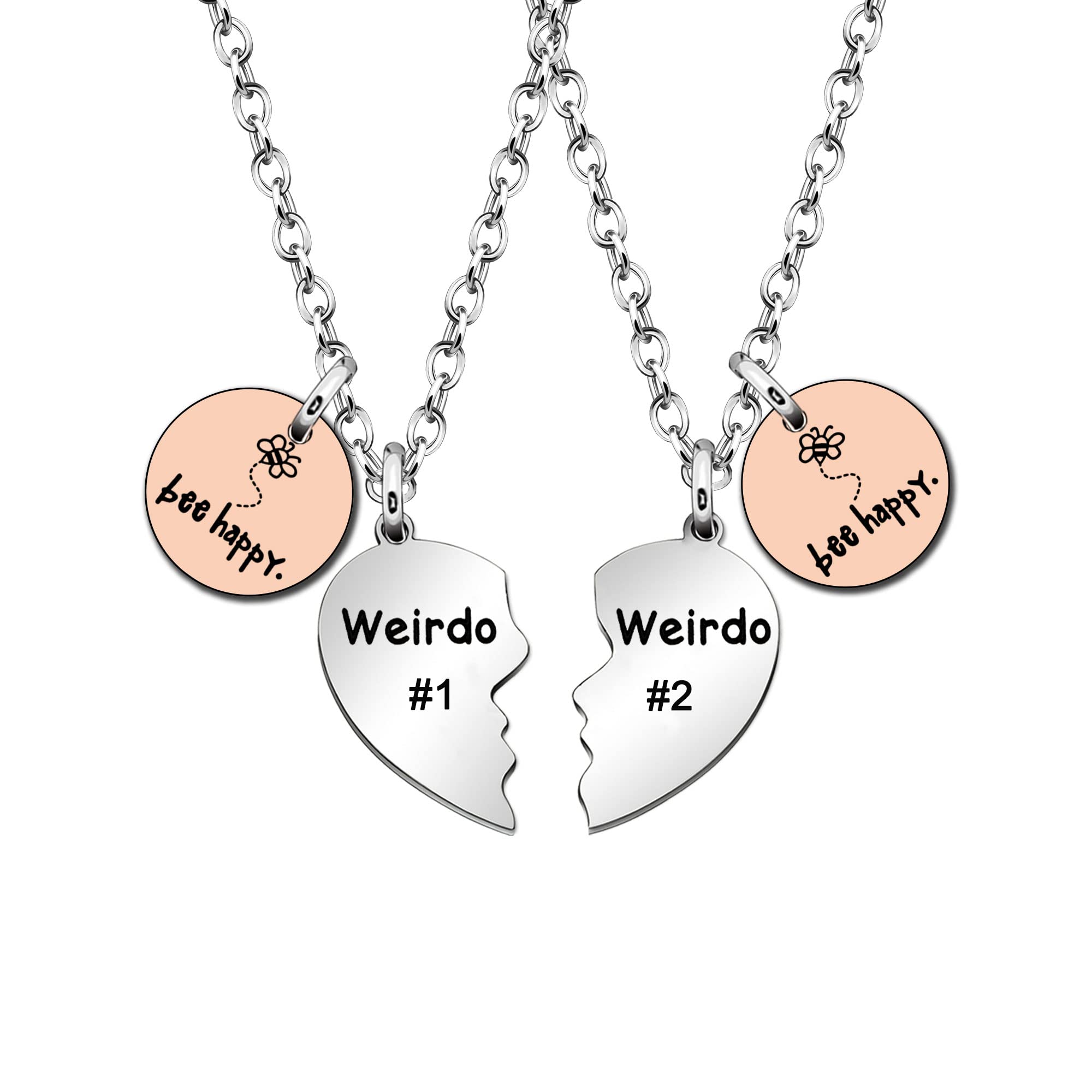 NiceterFriendship Gifts, 2Pcs Weirdo 1 & Weirdo 2 Heart Necklaces Best Friends Necklace Gift BFF Gifts Siister Gifts for 2 Couples Lovers Gifts Birthday Gifts Christmas Gifts