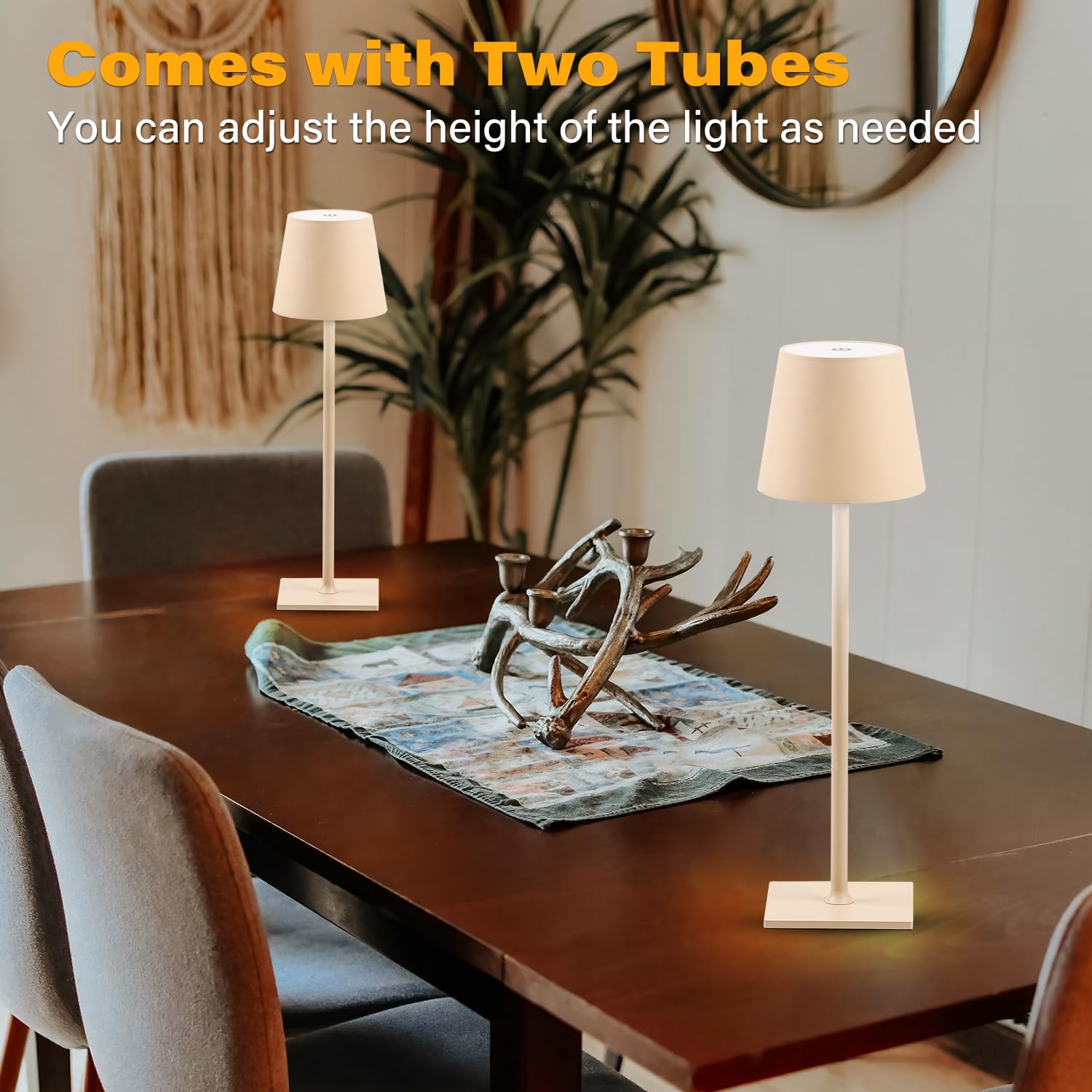 CHLORANTHUS Lot de 2 lampes de table LED sans fil, 3 couleurs à intensité variable en continu, batterie rechargeable de 5000 mAh, lampe de bureau pour chambre à coucher, dîner de couple, bureau, café