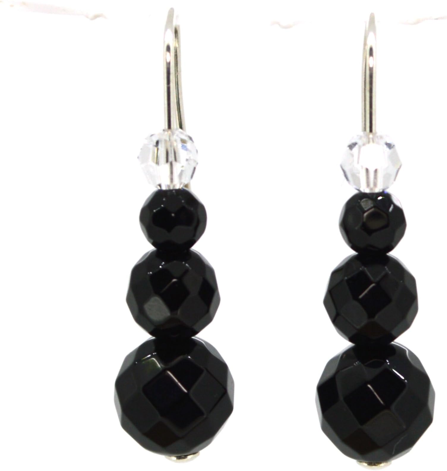 4LG (Live Love Laugh be Lucky) Black Natural Agate Silver Earrings Yin Yang Balance Positive Attitude