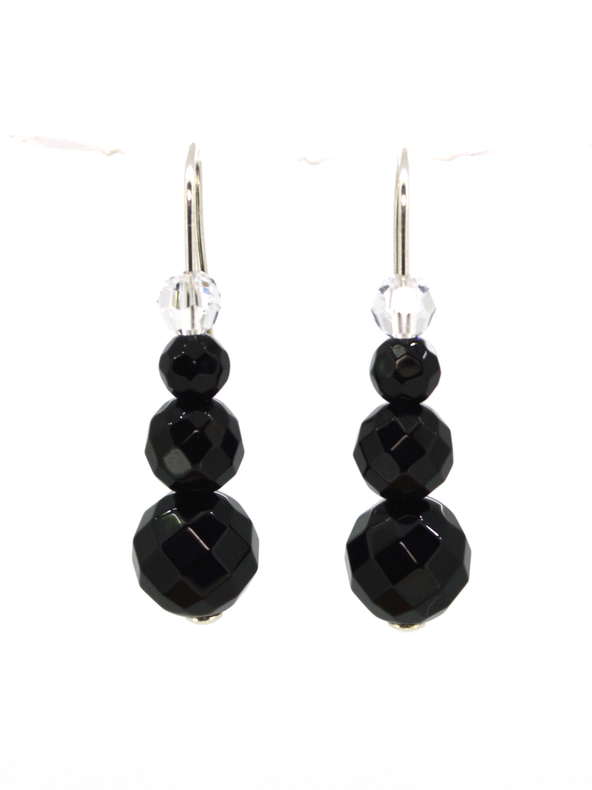 4LG (Live Love Laugh be Lucky) Black Natural Agate Silver Earrings Yin Yang Balance Positive Attitude