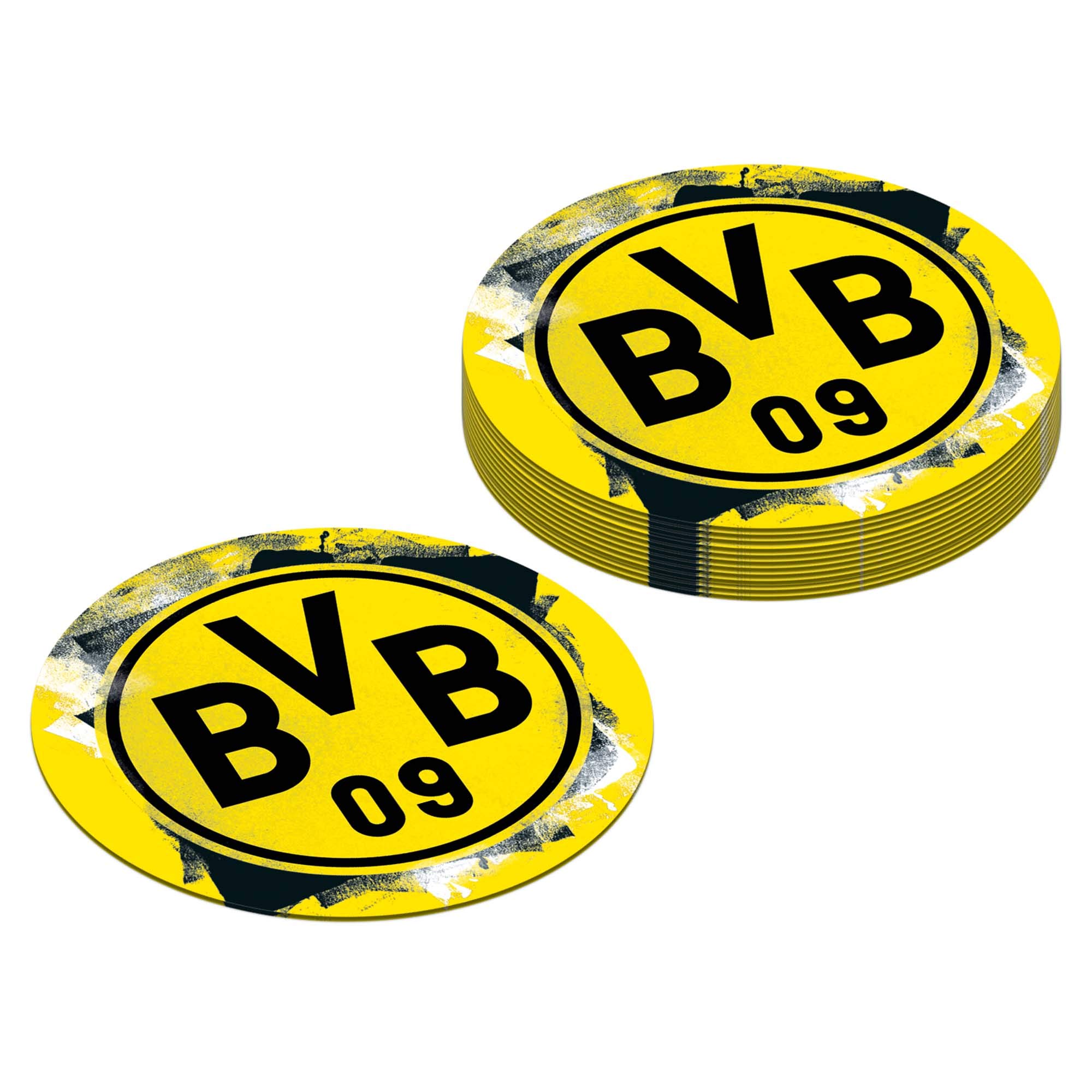 amscan 9908529 BVB Beer Coasters, Pack of 12, Size 10.7 cm, Borussia Dortmund, Coasters, Disposable Tableware, Football, Party, Fan, Birthday