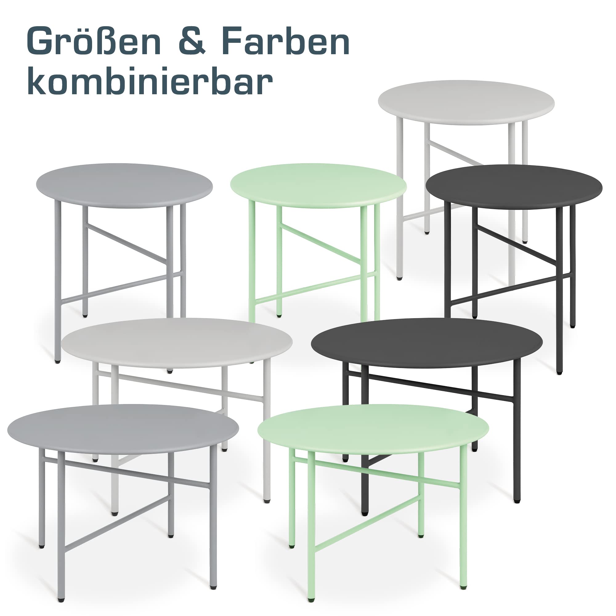 bomoe Beistelltisch Outdoor Gartentisch Rund Ø 44 cm Tischplatte Kratzfest – Stabiler Wohnzimmer Couchtisch Leicht In- & Outdoor Balkon Tisch Terrasse – Schwarz Nachttisch Bett Schlafzimmer Finn