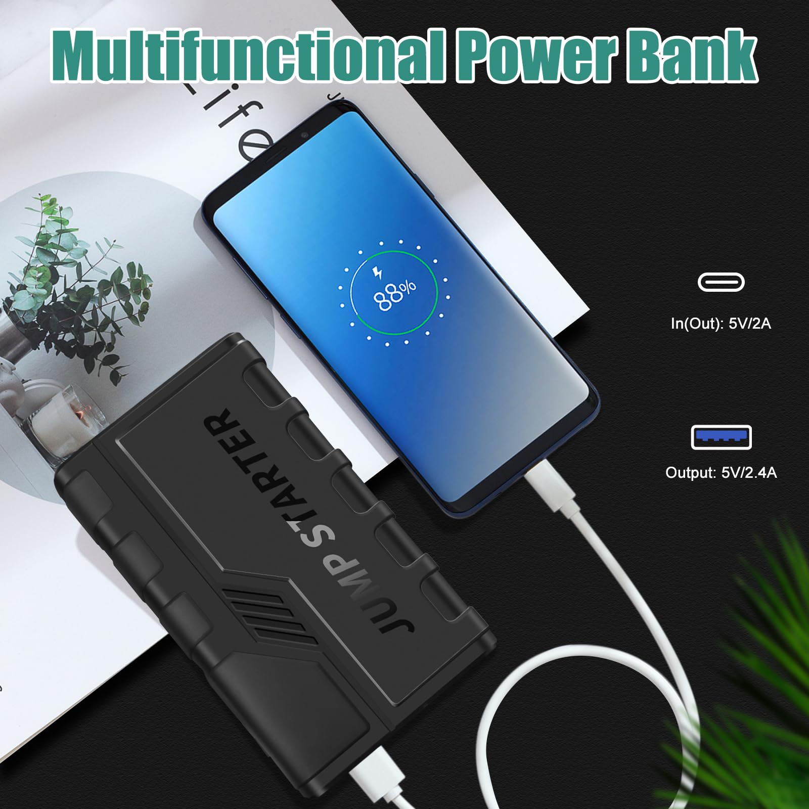 Avviatore Batteria Auto 1500A (Fino a 7.0L Gas e 5.5L Diesel) 12V Jump Starter Booster, Power Bank, Torcia LED, Porta USB per Smartphone