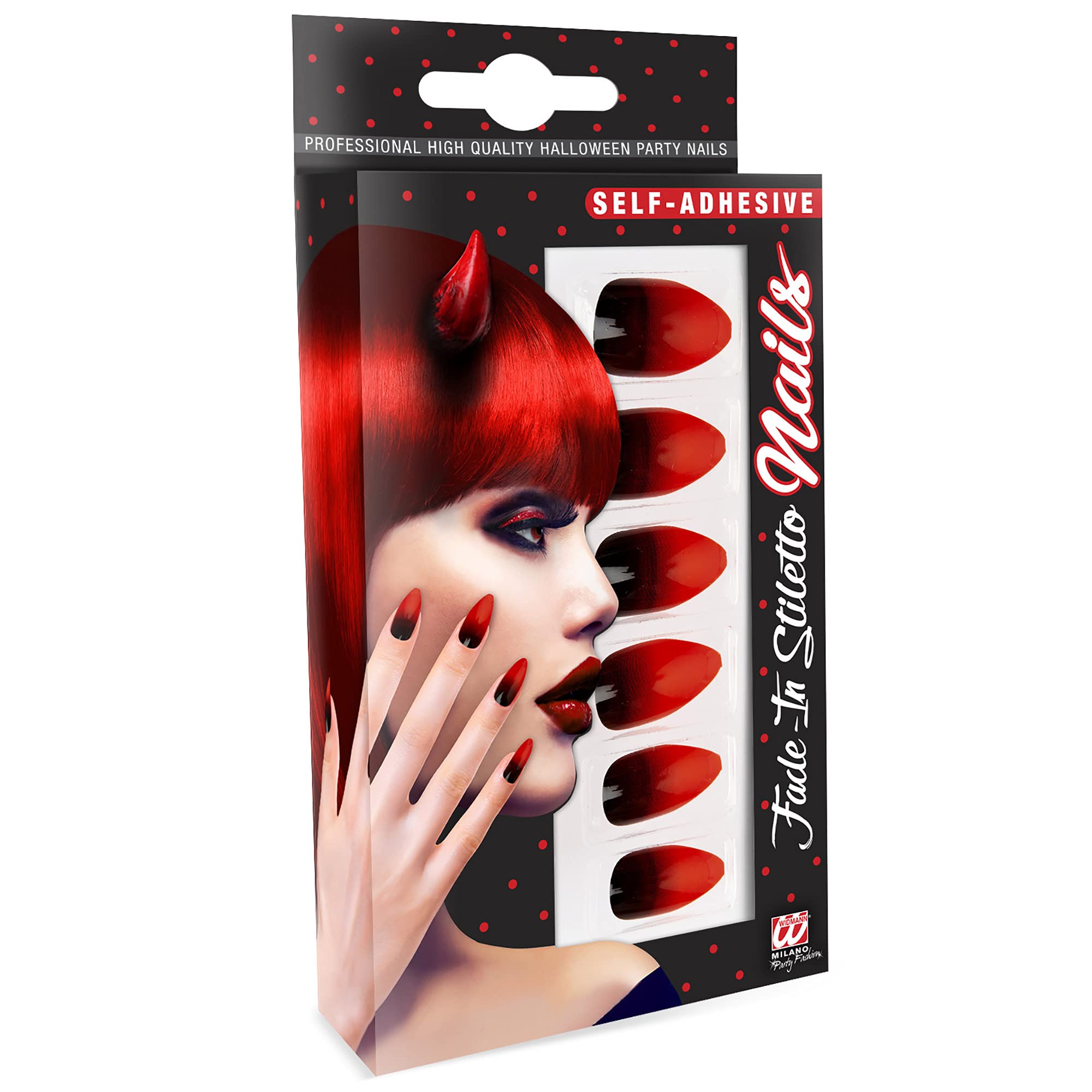 Widmann ? Set 12 Nail Stiletto Blended Womens, Red/Black, One Size, vd-wdm05365