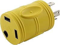 Vista 24 de AC WORKS Generador a adaptador RV de 30 amperios (L5-20 20A 3 clavijas de bloqueo compacto) Amarillo