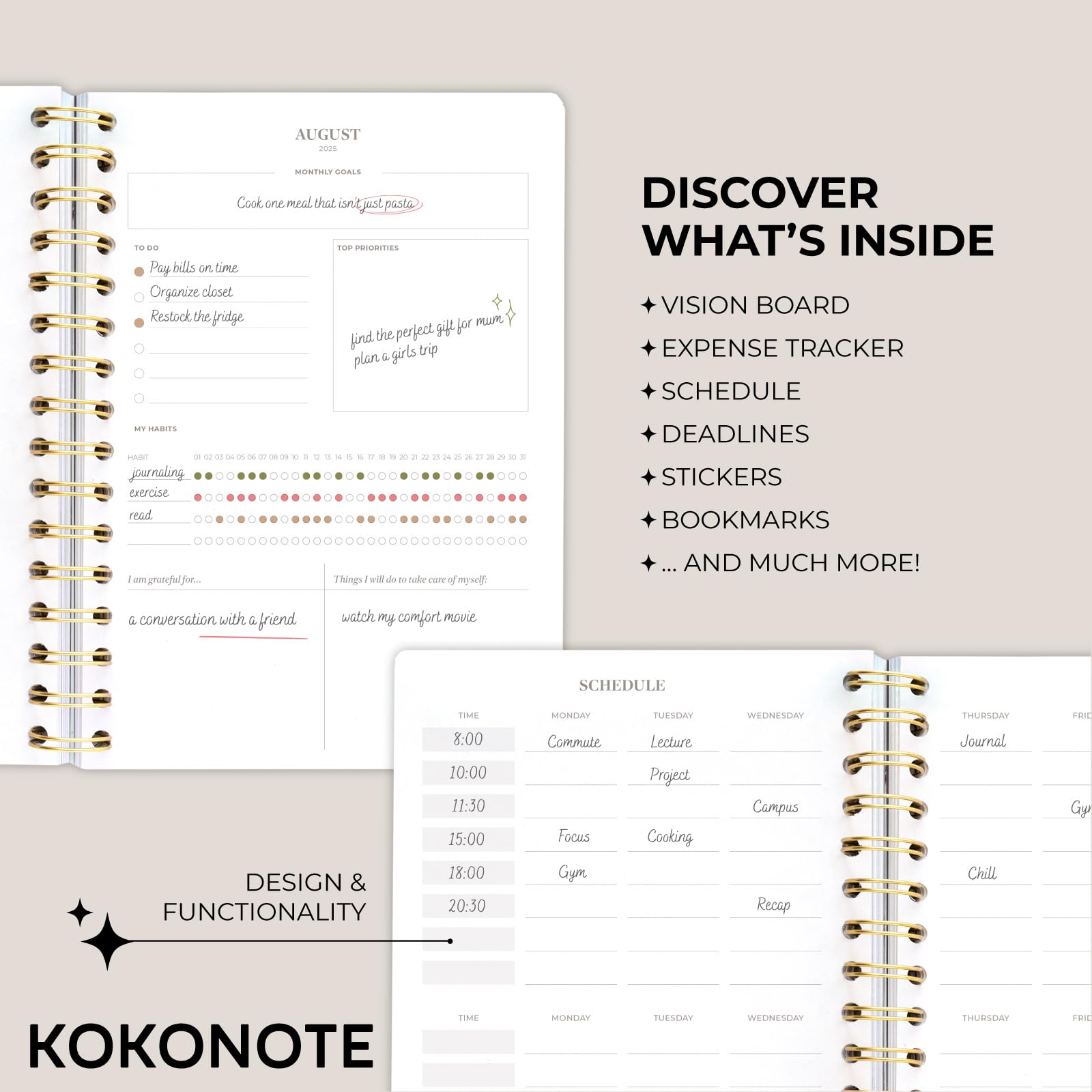 Agenda Scolaire 2025-2026 Kokonote - Format A5, Couverture Rigide, Spirale - Organisation Quotidienne Pour étudiants & Pros - 3