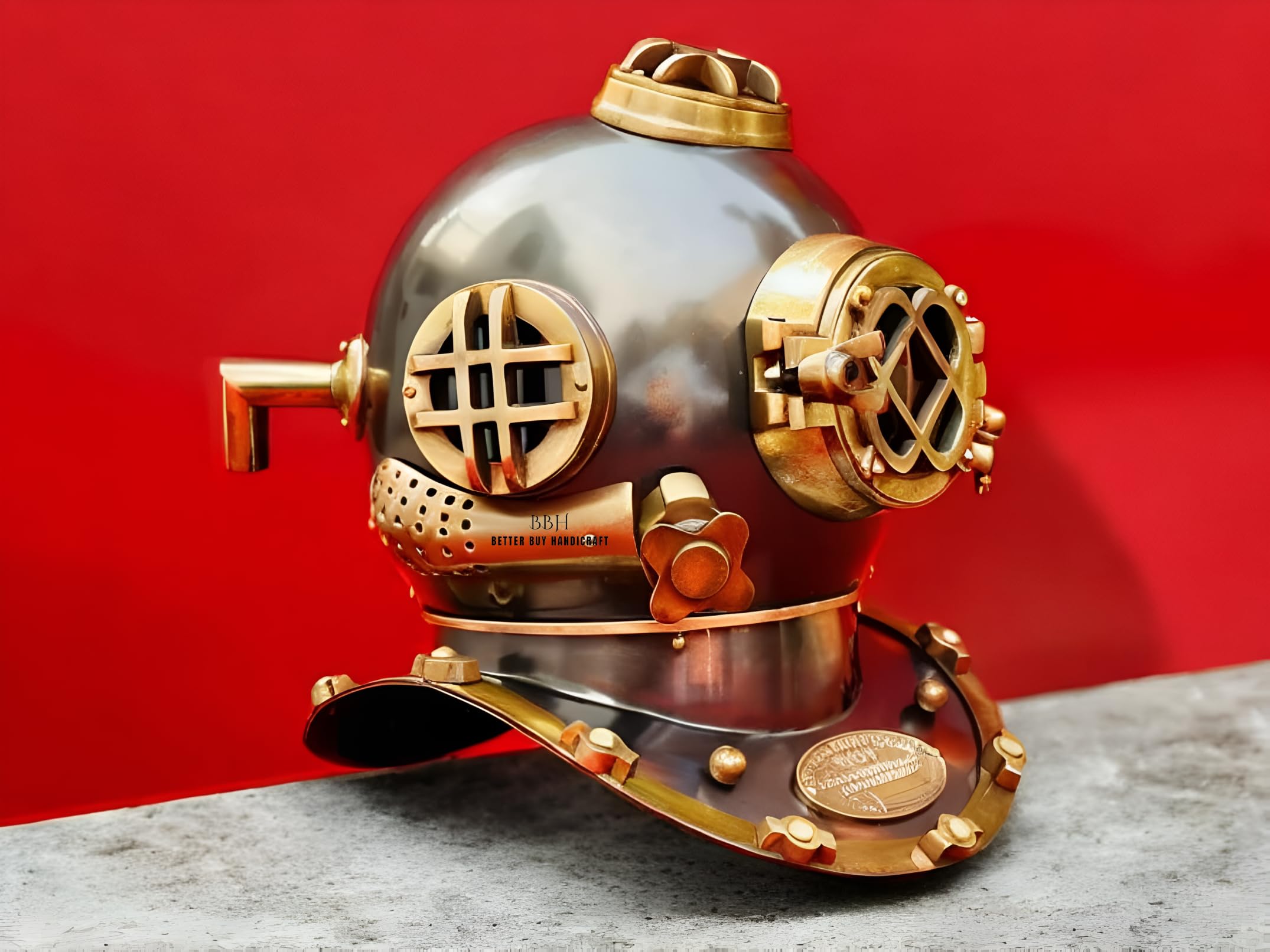 Casco de buceo náutico hecho a mano de 18 pulgadas, casco de buceo azul marino, acabado negro, regalo náutico perfecto para él ~ Artículo de regalo