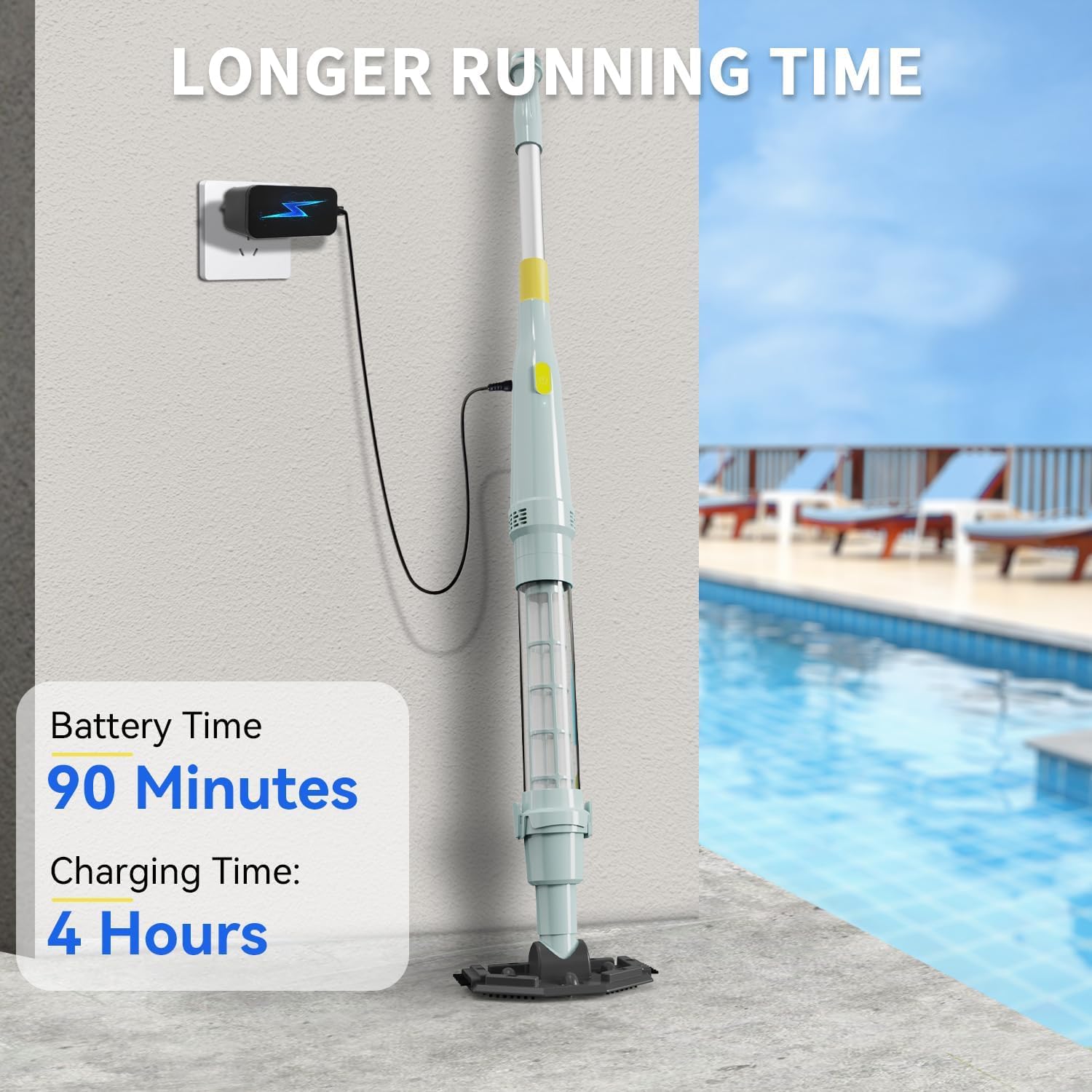 Lydsto S1 Lite Aspirateur Piscine sans Fil, Autonomie 90 Min, 3 Tubes en Aluminium Inclus, Léger et Portable pour Piscines Souterraines et Hors Sol, Spas et Jacuzzis