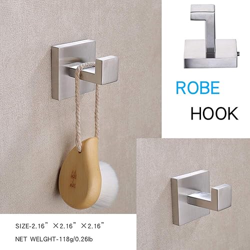 Miniatura 2 de TASTOS Ganchos para toallas de baño, níquel cepillado, paquete de 2 ganchos de acero inoxidable para bata y ropa, gancho de pared resistente para