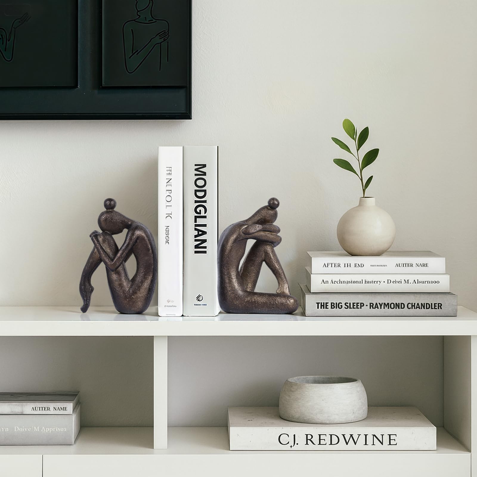 Thinker - Set di 2 fermalibri decorativi per ragazze, moderni, in resina, antiscivolo, per ufficio, soggiorno, studio, libreria creativa, ornamenti da scrivania