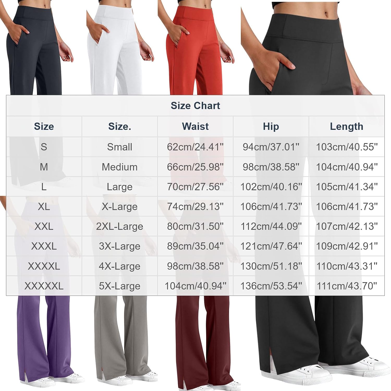 Women's High Waist Flare Pants Wide Leg Slit Hem Yoga Dress Pants with Pockets Stretch Bootcut Casual Work Leggings