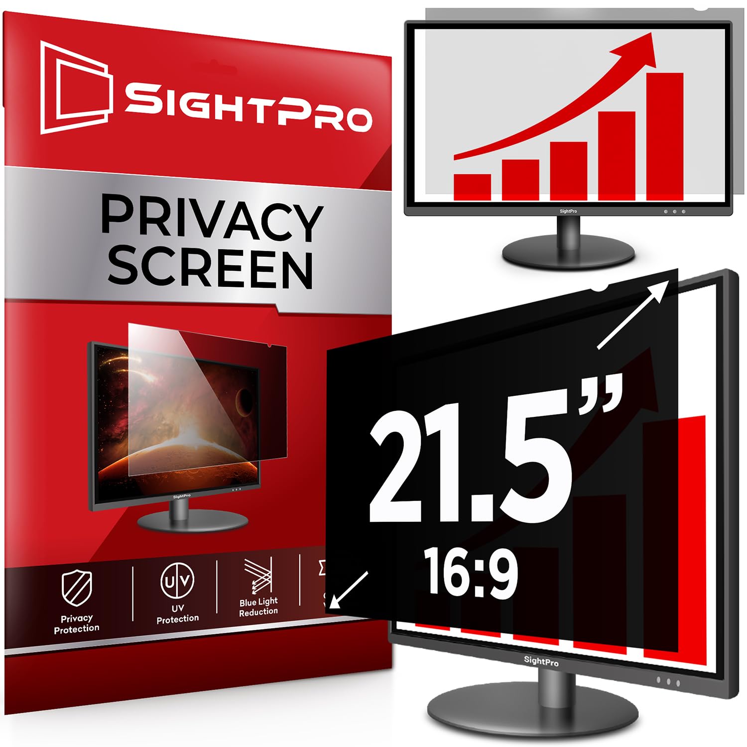 SightPro 21.5 Inch 16:9 Computer Privacy Screen Filter for Monitor - Privacy Shield and Anti-Glare Protector