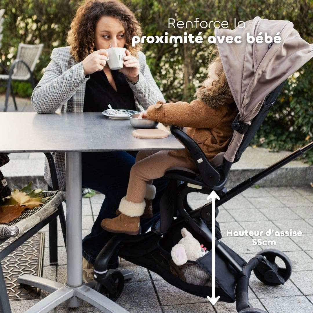 Poussette BÉABA x Micro Mobility Baby Cruiser, Dès la Naissance, Assise Rotative 360°, 7 Positions 3 Inclinaisons Pliage Une Main, Chaise Haute, Roues LED, Harnais 5 Points, Canopy XXL UPF 50+, Pralin