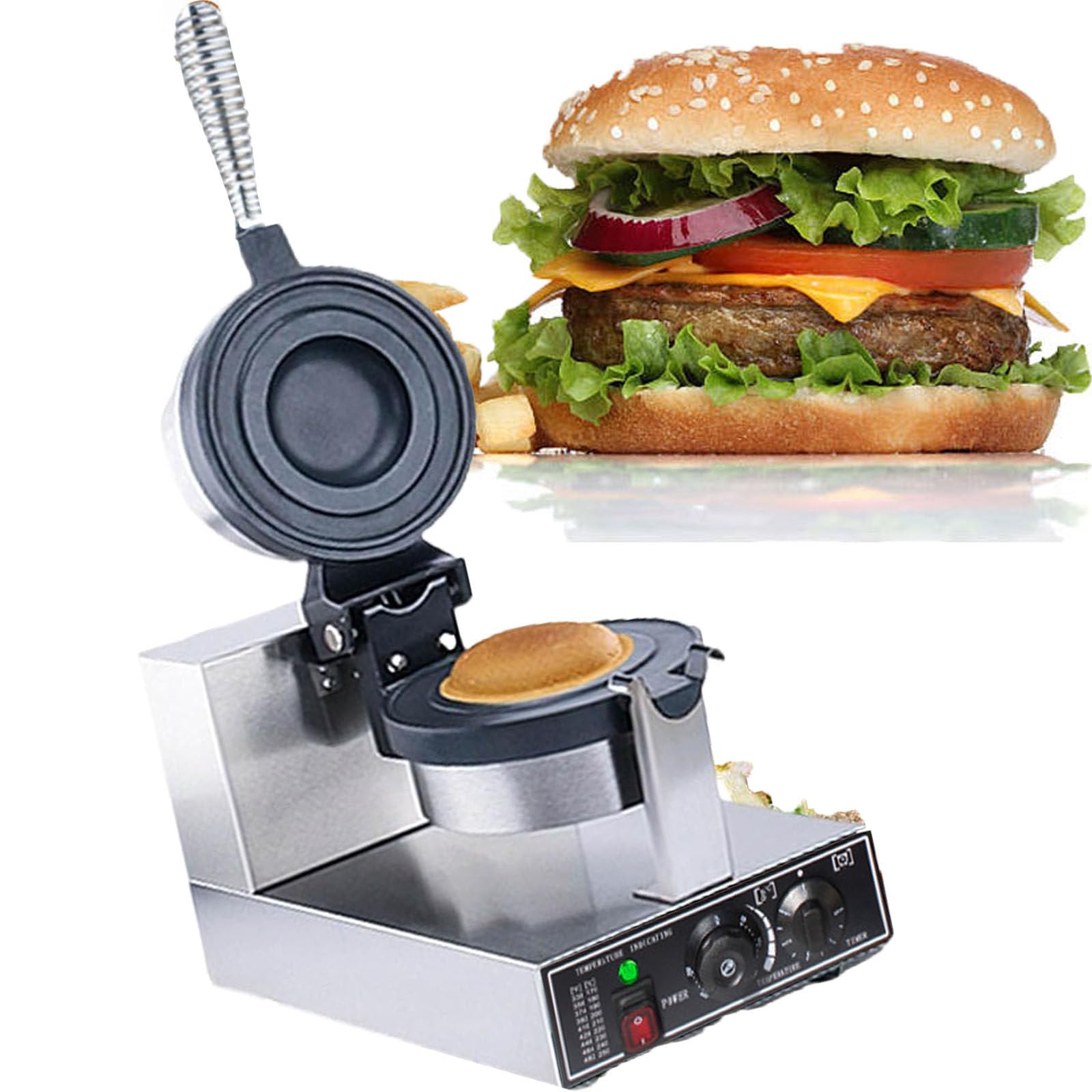 YXYLJOZ Commercial Electric Burger Waffle Maker - Adjustable Time & Temperature, Non-Stick Stainless Steel Panini Press for Home & Restaurant Use