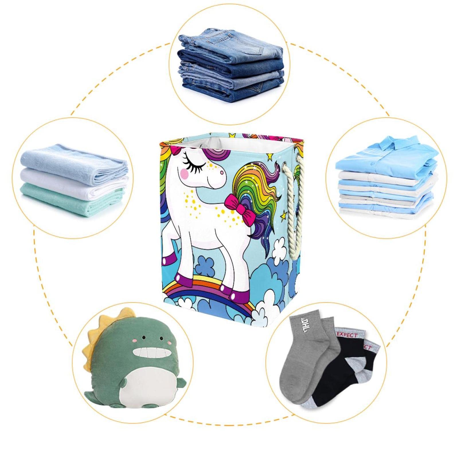 Cesta impermeable para la ropa sucia con asa, diseño de unicornio, color azul