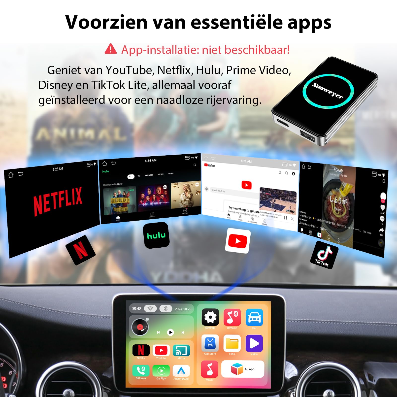 Sunweyer Wireless Carplay Y Android Auto Screen, Estéreo Por | Cuotas sin interés