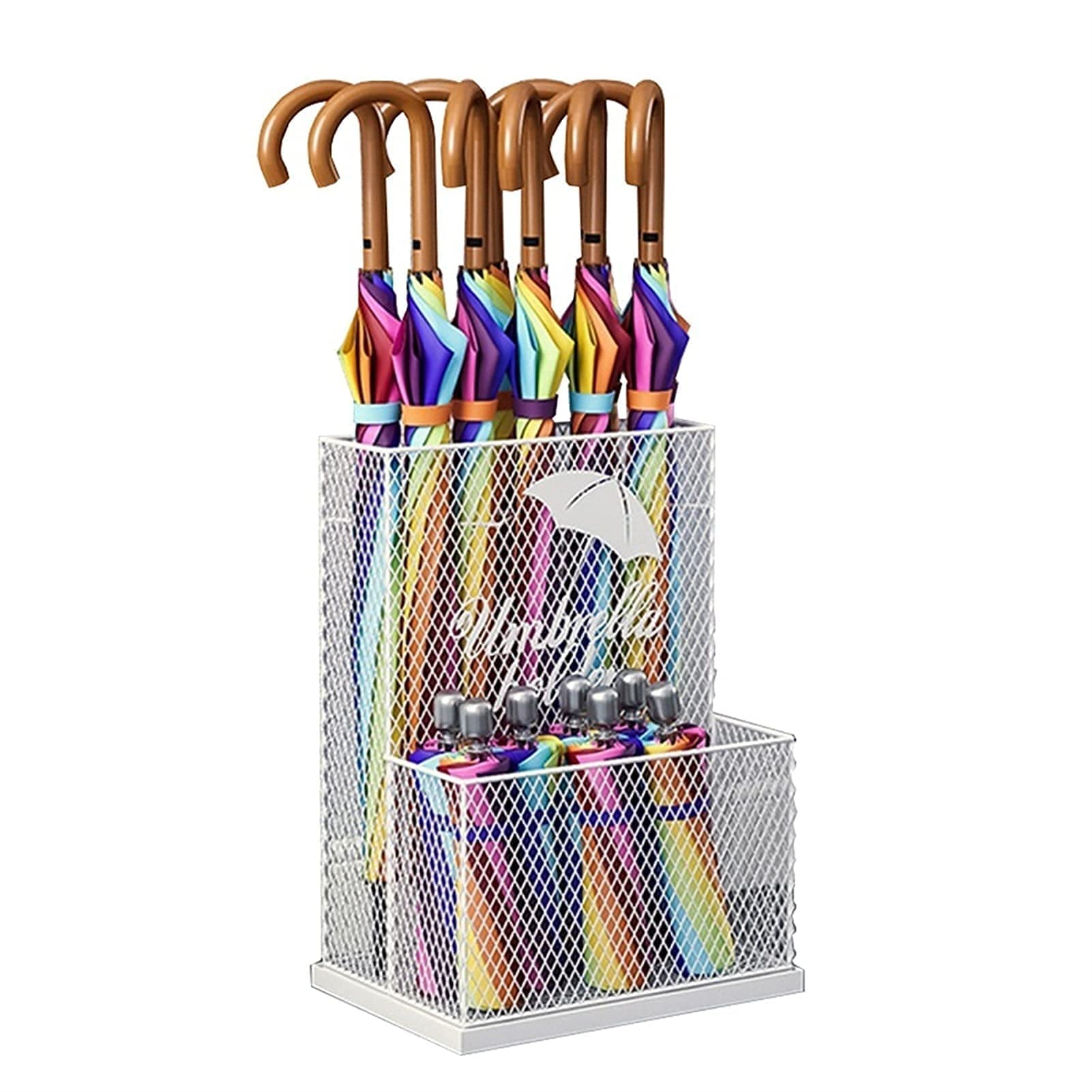 WXPGFEQ Wrought Iron Mesh Umbrella Stand, Holds 25 Long & Short Umbrellas, Storage Box for Home Hotel Office