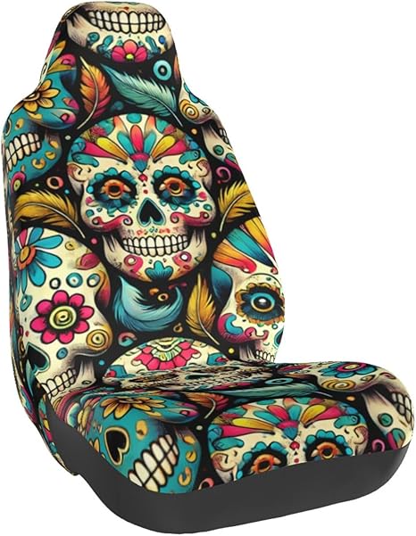 Single Bucket Seat Protector Mexican Sugar Skulls Halloween for Dog Pet,Workout,Universal Fit Car Seat Cover for Vehicles,Suvs,Trucks
