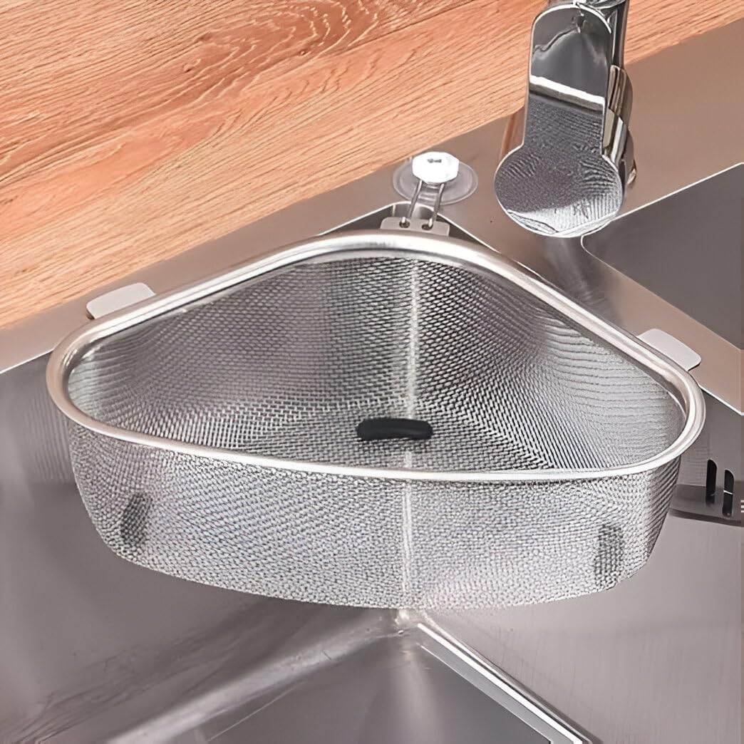 Stainless Steel Sink Corner Kitchen Sink Strainer Basket, Triangle Sink Drain Rack, Hanging Mesh Filter Basket for Food Scraps, Vegetable Washing & Kitchen Storage Organizer-image-46