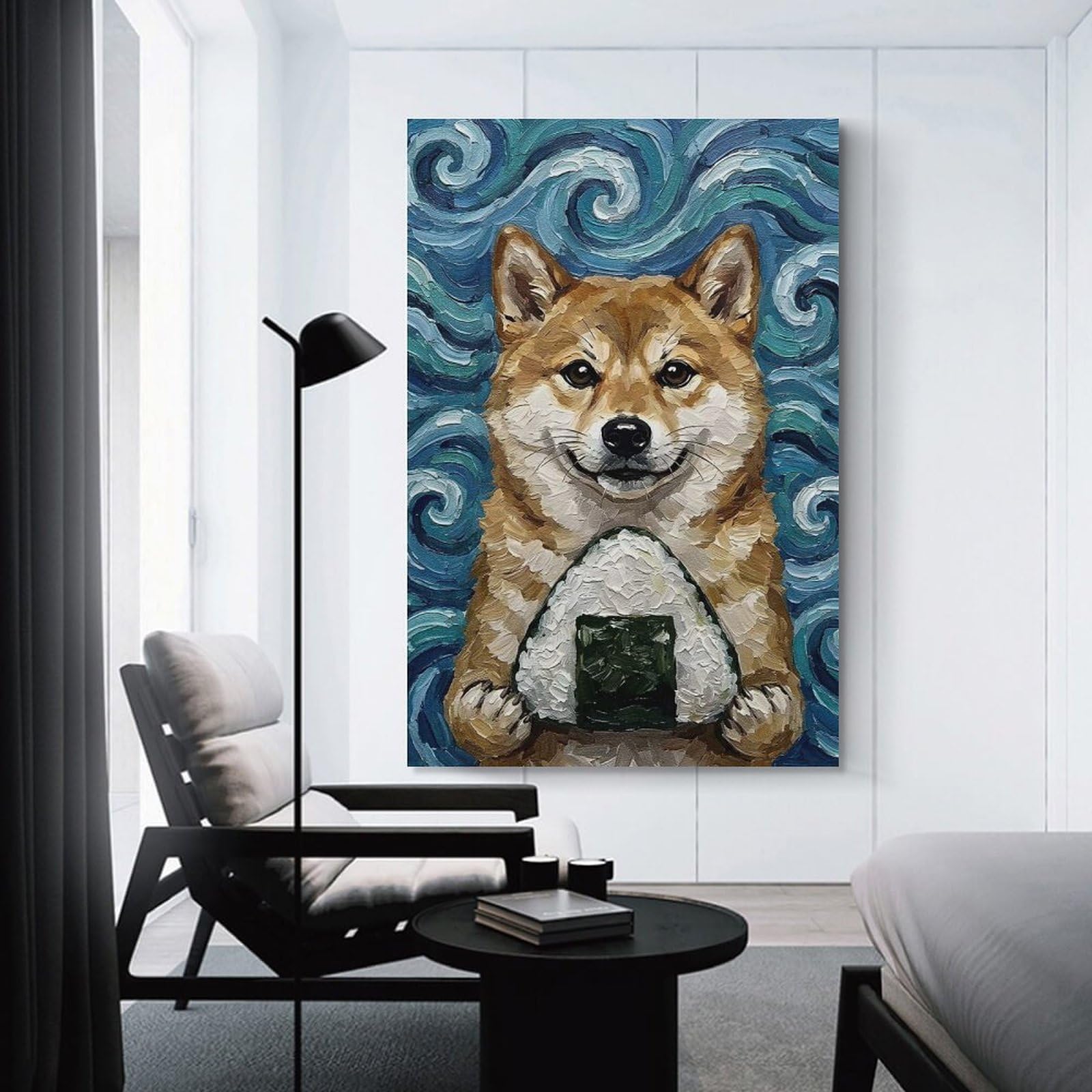 Junmoney Unframe-Style-2 Hanging Wall Art Shiba Inu With Onigiri Painting, 20X30inch(50X75cm), For Gallery Wall Layouts In Home Or Office, An Easy Match For Collected Prints