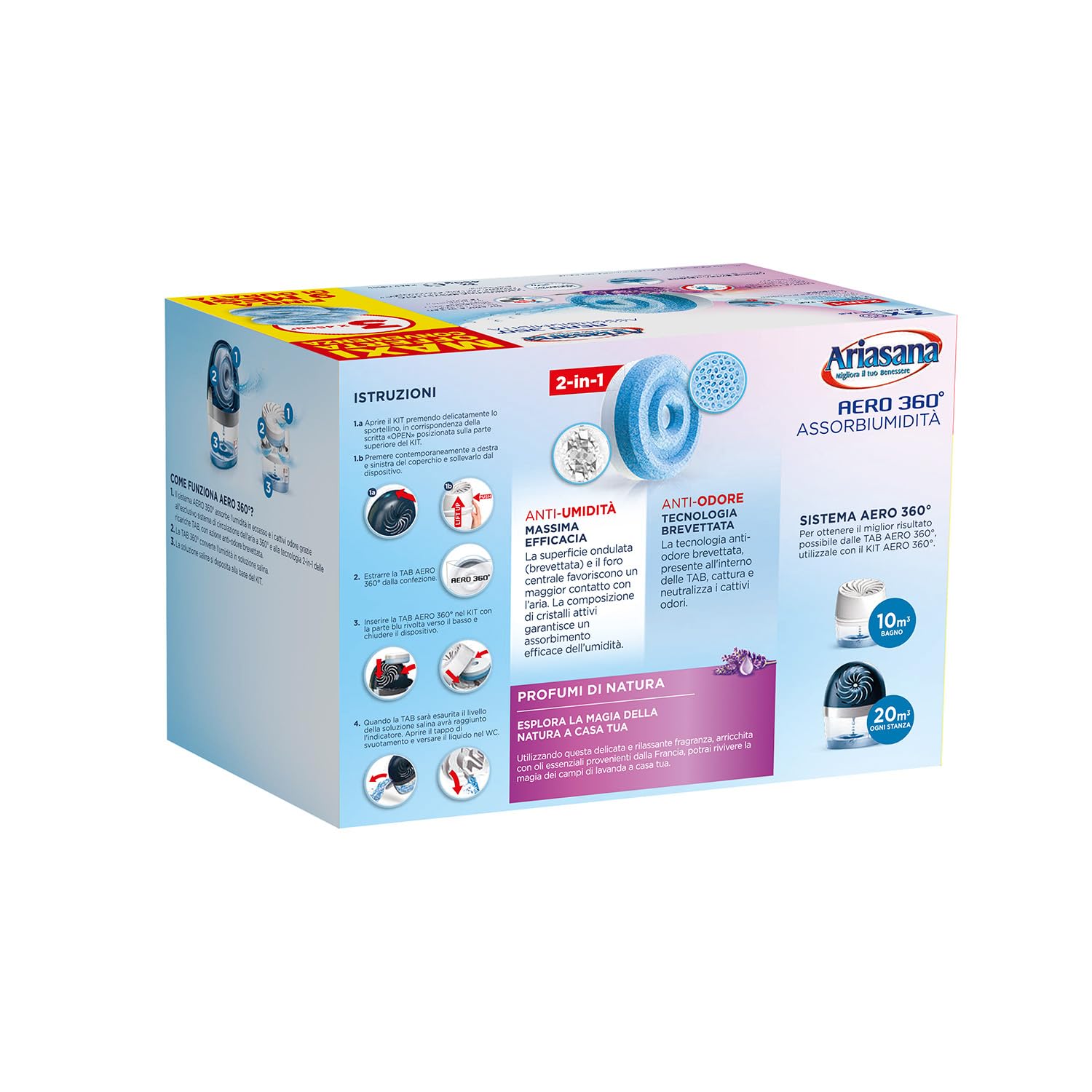 Ariasana Tripack Lavanda, Ariasana Aero 360° Ricarica per Dispositivi con Capacità ≥ 450g, Tab Profumate Assorbi Umidità, Ricarica Tab contro i Cattivi Odori, 1 Confezione da 3 Tab da 450g