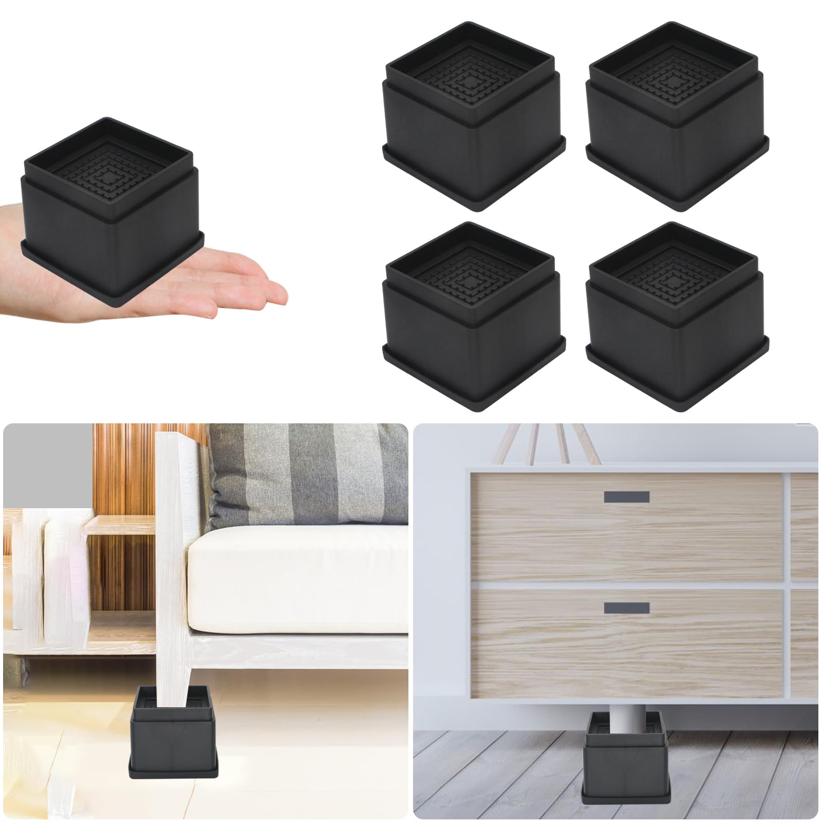MYMULIKE Bed Risers 2inch Heavy Duty Furniture Risers, Up to 6000 Lbs ...