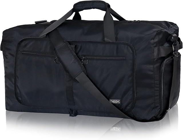 Fmeida 65L Foldable Travel Duffle Bag - Weekender Bags with Shoe Compartment for Men Women, 24" Sac de Voyage Femme Homme, Waterproof Gym Tote Overnight Duffel Luggage, Lightweight & Tear-Resistant