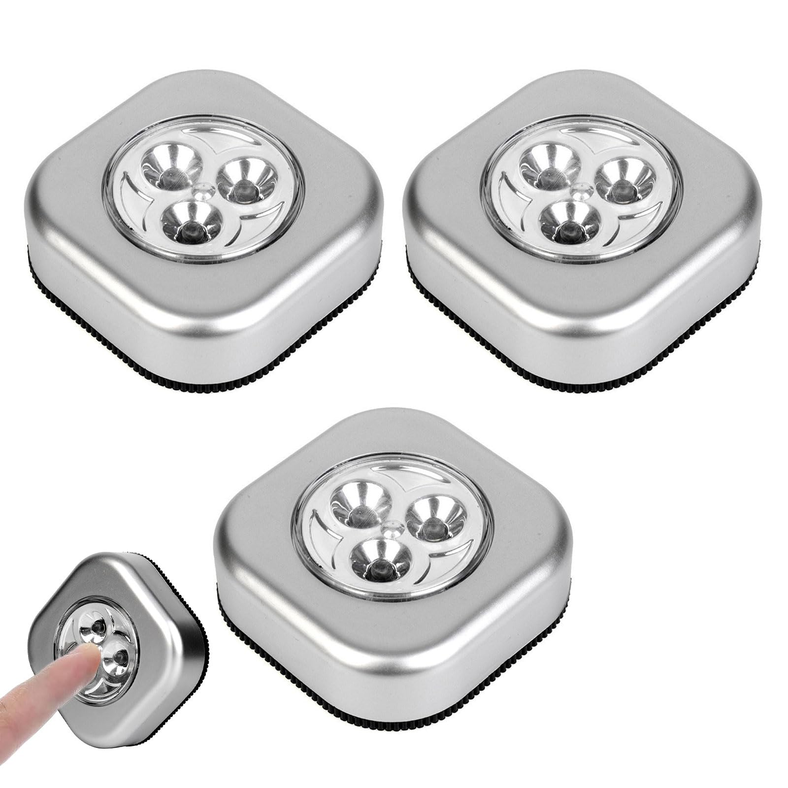 Push Lights - 3 PCS Stick On Wall Lights, Battery Powered LED Spot, 3 Pack Wireless Night Light Stick-on Push Lamp for Closets, Lights for Car, Kitchen, Stairs, Storage Rooms