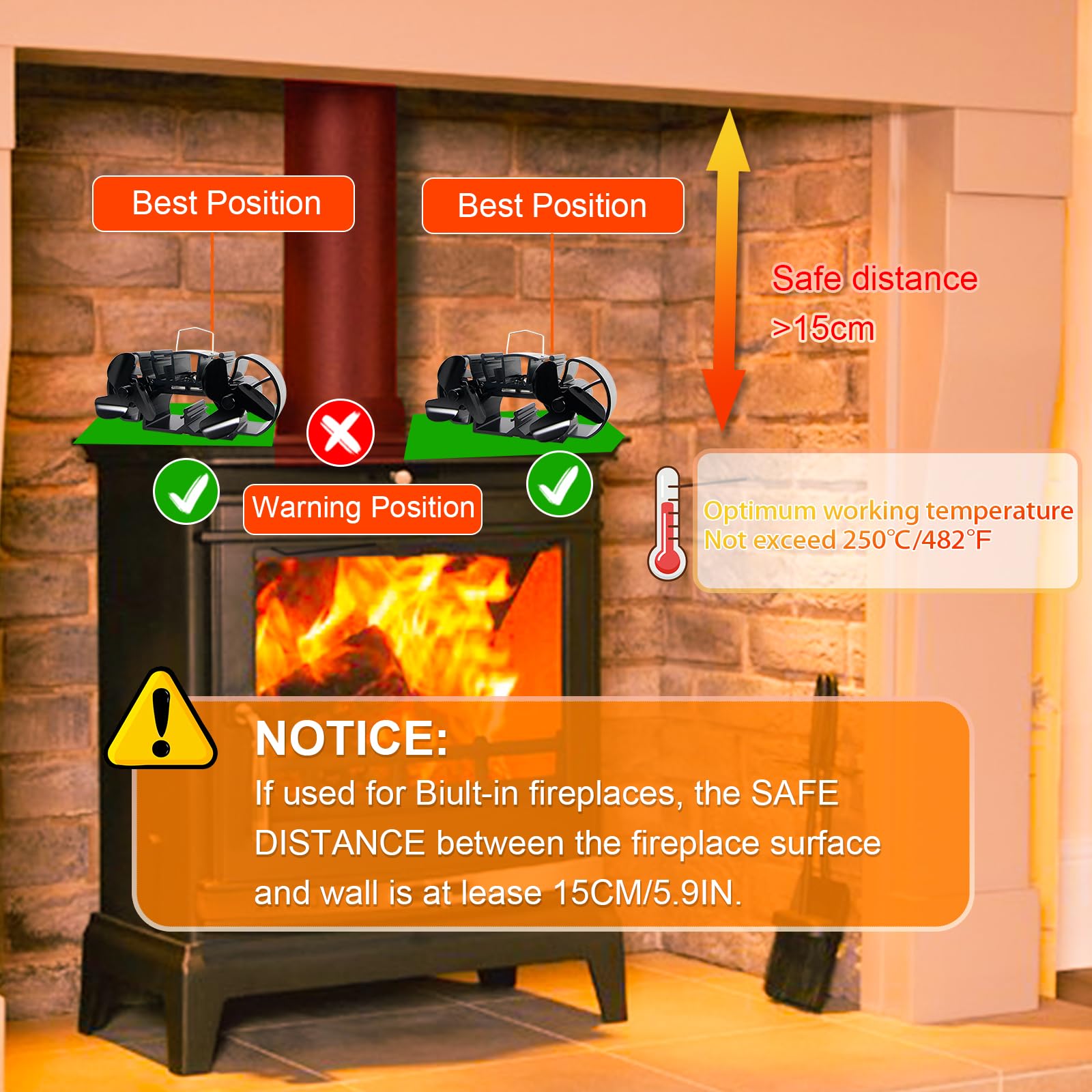 Tomersun 3.9-Inch Mini Log Burner Stove Fan - Heat Powered Log Burner/Wood Stove Fireplace Fan for Small Wood Burners - Image 2