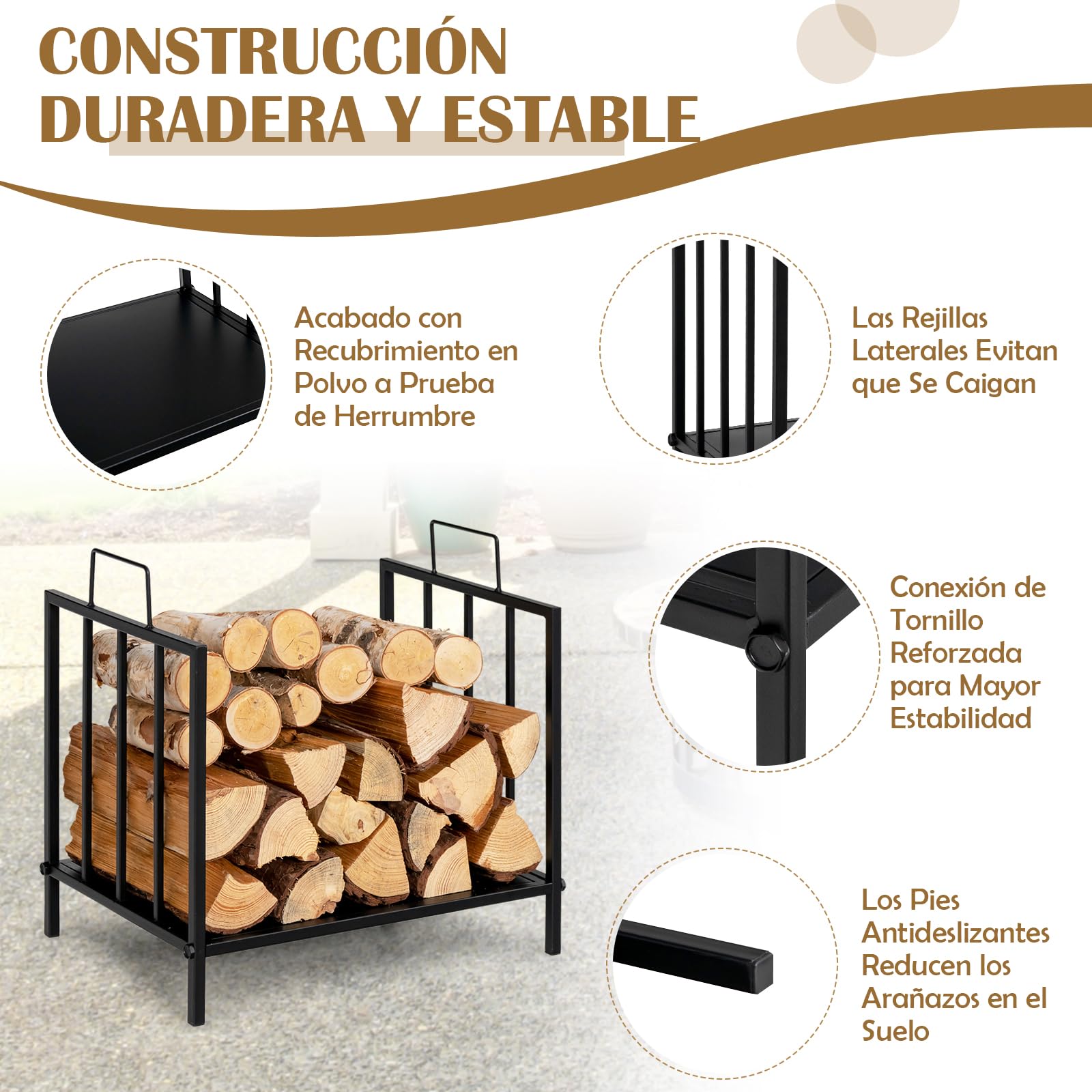GYMAX Estantería para Leña de Metal, 46 x 31 x 46 cm, Soporte para Leña para Interior y Exterior, Color Negro