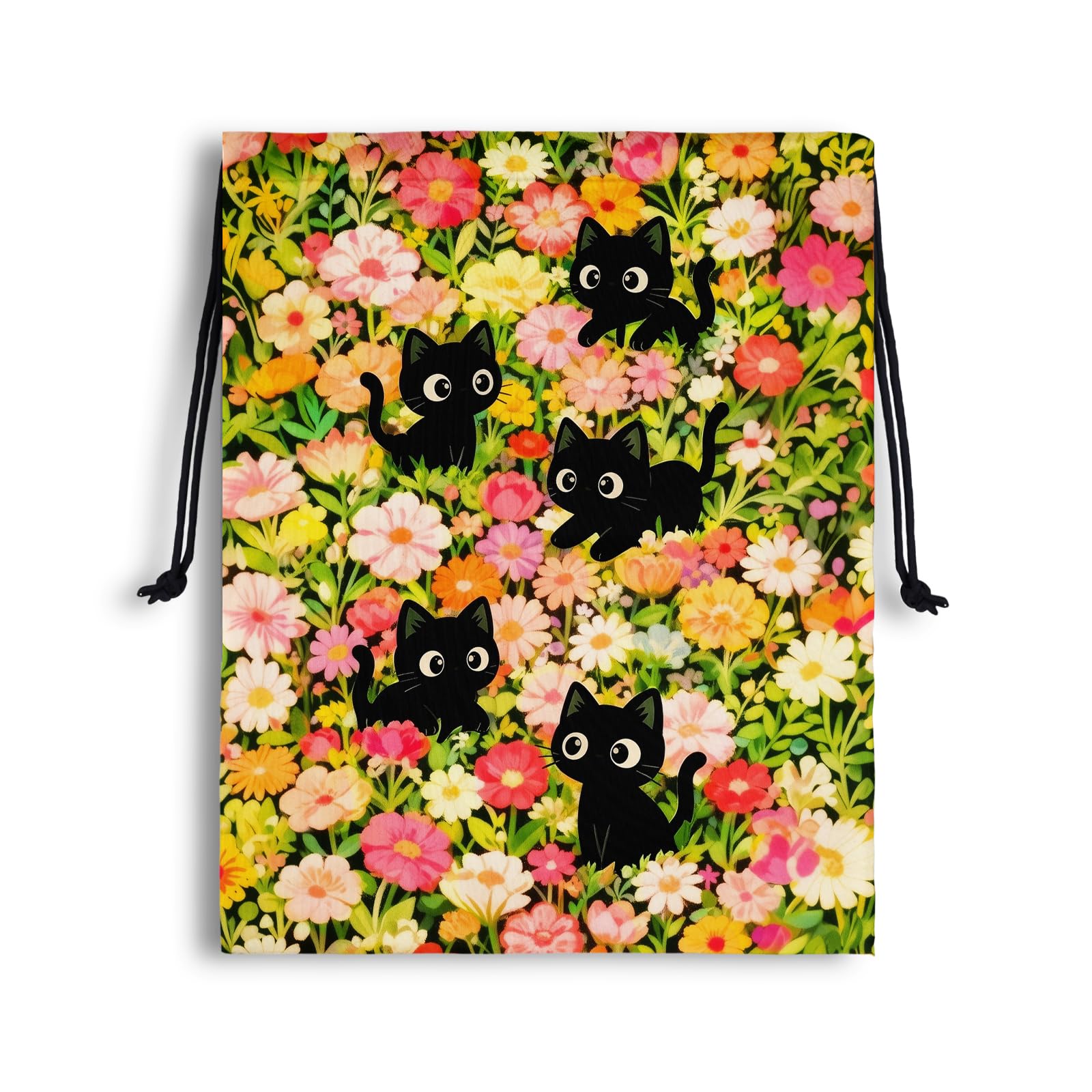 Cat Drawstring Bag Foldable Storage Floral Bags for Cloth Shoes Toiletries