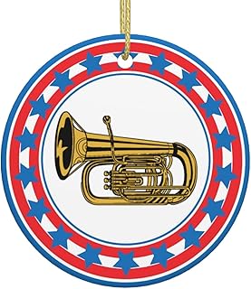 Funny-Tuba-Heartbeat-Musical-Instrument-Brass-Player Gifts for Women Men - Christmas Ornaments 3 Inch Flat Ceramic Christmas Tree Ornament Keepsake for Friends Besties with a Gifts