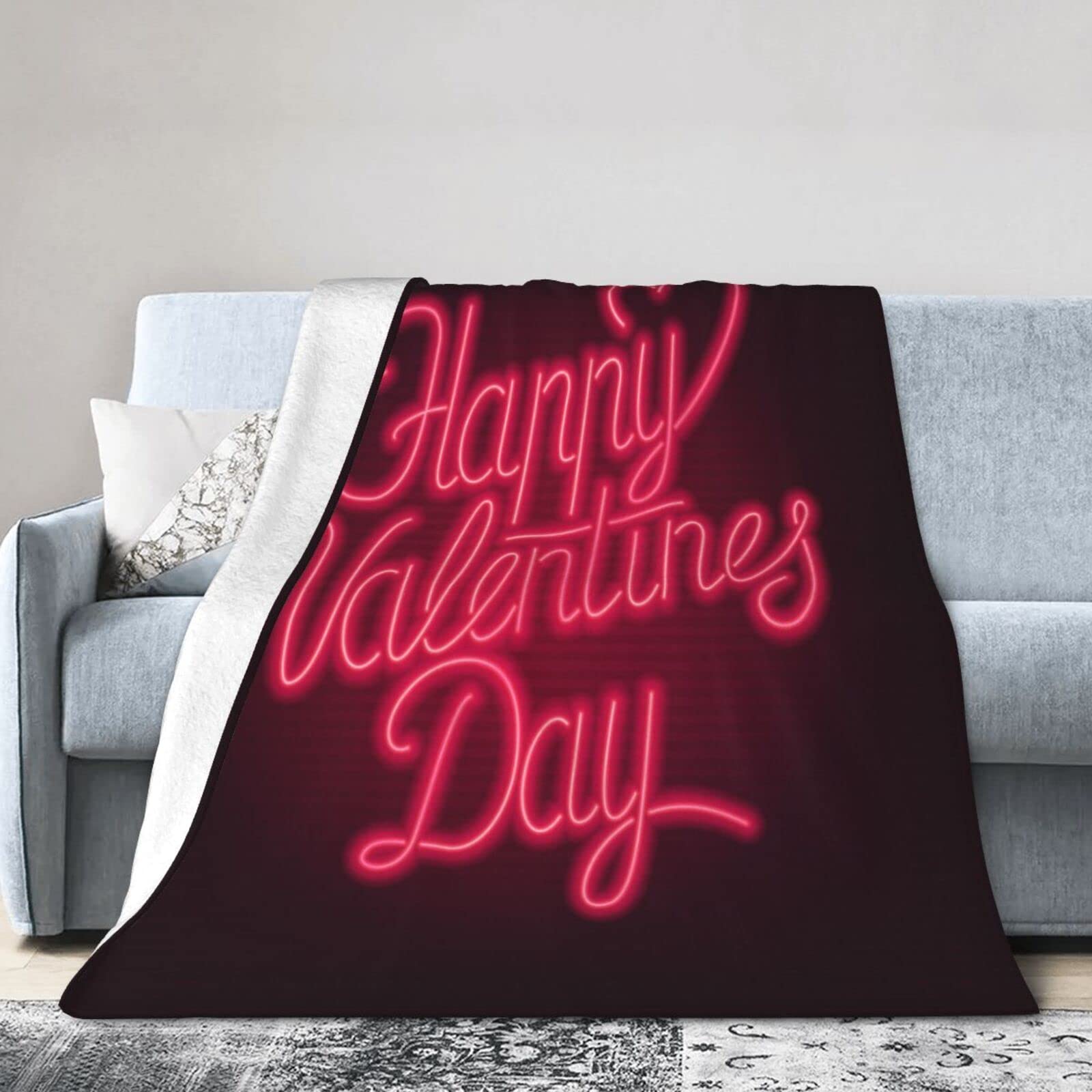 Lsjuee Flannel Fleece Blanket 40"X30" Happy Valentines Day Couple Lovers Sofa Throw Blanket Weighted Ultra-Soft Travel Spring Blankets for Adult Keep Warm