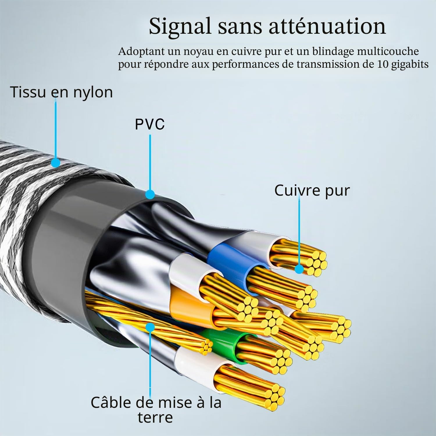 Cat 8 Câble Ethernet,30M Nylon 40Gbps 2000MHz Câble Ethernet Haute Vitesse, Cordon de Brassage S/FTP Avec Connecteur Rj45 Nickelé Pour Ps5 / Ordinateur Portable/Routeur/Jeux/Modem